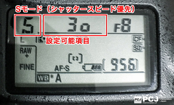 シャッタースピード優先。1/30秒の項目を自信で決めることが出来る。この場合F値はカメラの自動設定になる