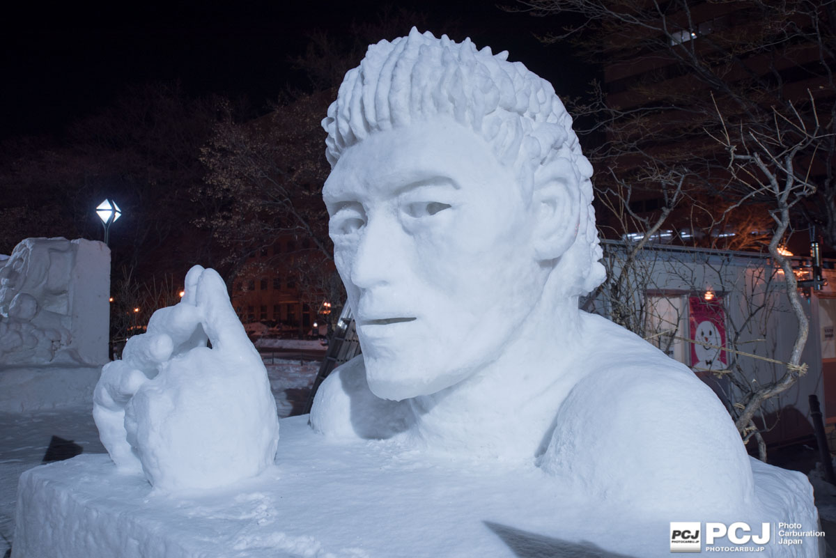 ルーティーン。五郎丸選手の雪像。大人気ですね